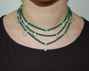 Emerald and Aquamarine Shield Necklace