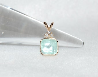 Dainty Emerald and Diamond 14K Yellow Gold Pendant