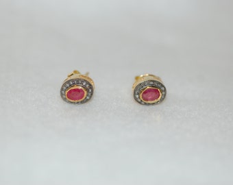 Ruby and Diamond Hallo Stud Earrings