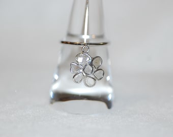Diamond Flower Charm Sterling Silver Ring