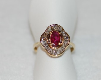 Ruby and Diamond Baguette Gold Ring