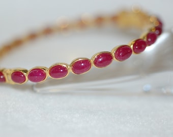 Ruby Birthstone Cabochon Bangle Bracelet