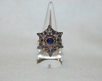 Victorian Inspired Sapphire Cocktail Sterling Silver Ring