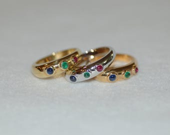 Tri Color Cabochon 18K Gold Ring