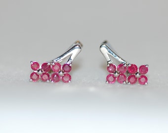 Faceted Round Ruby Silver Latch Back Silver Earrings