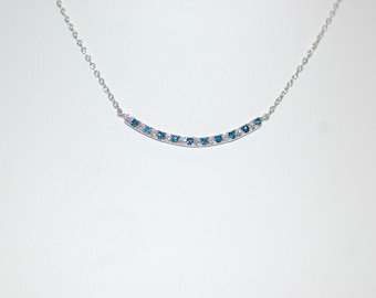 White and Fancy Teal Diamonds Adjustable Bar Necklace 14K White Gold