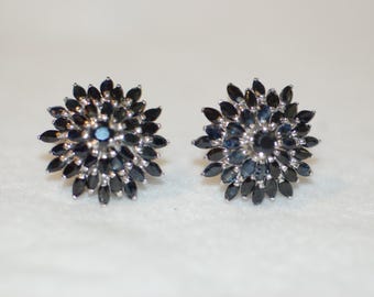 Sapphire Marquise Cluster Silver Earrings