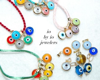 Handmade Evil Eye Glass and 14K Yellow Gold Charm Necklace