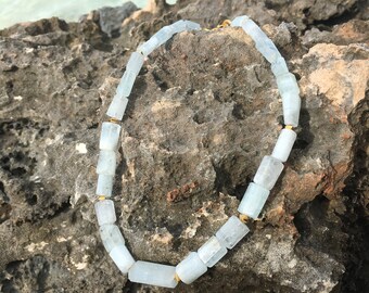 Greek Aquamarine and Gold Bead Station Necklace