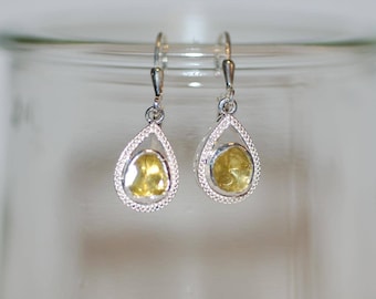 Mellow Yello Rose Cut Diamond Filigree Dangle Silver Earrings