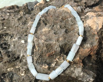 Handmade Greek Aquamarine and Gold Bead Station Necklace