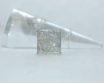 Modern Pave Diamond Geometric Silver Necklace