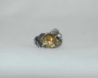 Citrine Cabochon Botanical Silver Ring