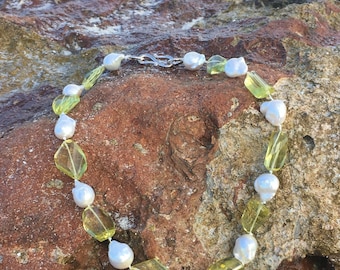 Lemon Citrine and Baroque Pearl Sorbet Necklace