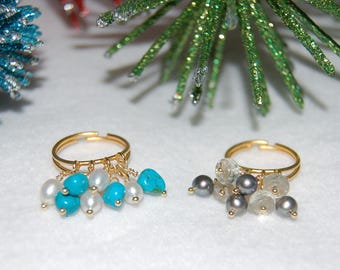 Gemstone and Pearls Fringe Ring Set