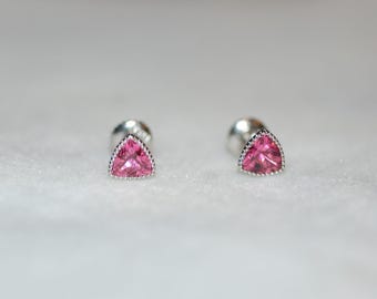 Trilliant Tourmaline Platinum Stud Earrings