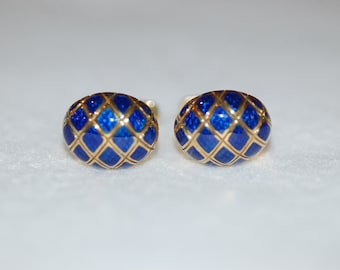 Oval Blue Enamel 18K Yellow Gold Cuff Links