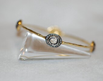 Rose Cut Diamond Antique Style Silver Bangle Bracelet