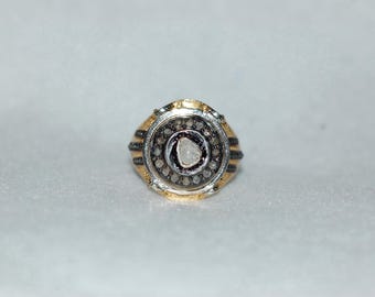 Antique Style Diamond Silver Signet Ring