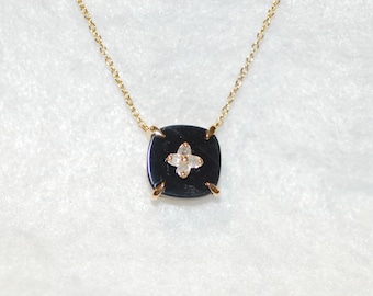 Diamond Clower and Onyx Necklace