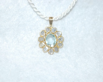 Aquamarine and Diamond Stained Glass Necklace