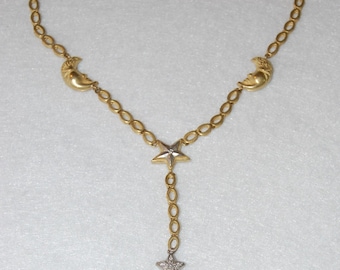 Diamond Pave Star and Moons Gold Y Necklace