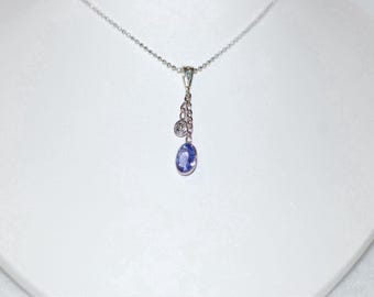 Tanzanite and Diamond Waterfall Drop 10K White Gold Necklace