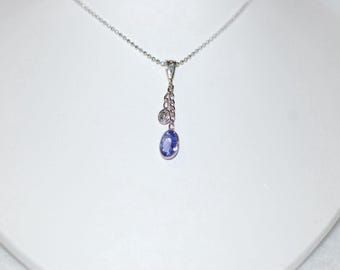 Tanzanite and Diamond Waterfall Drop 10K White Gold Necklace