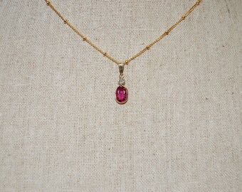 Oval Ruby and Diamond 14K Yellow Gold Necklace