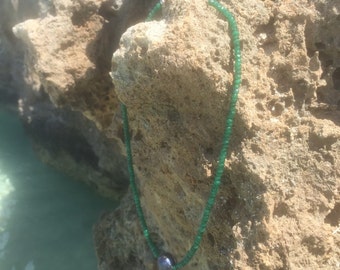 Emerald and Grey Barouque Pearl Necklace