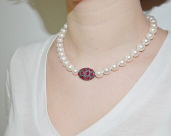 Ruby and Diamond Oval Necklace