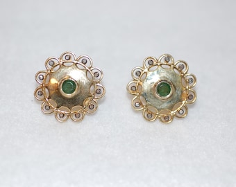Byzantine Style Emerald and Diamond Stud Earrings