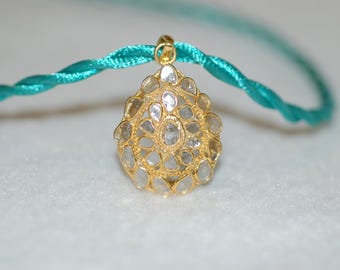 Teardrop Rose Cut Diamond Pendant Necklace
