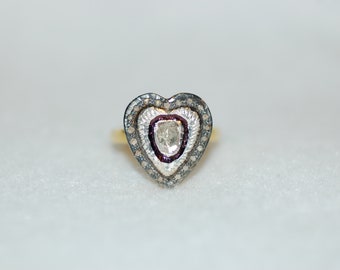 Rose Cut Diamond Heart Ring