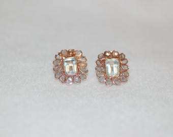 Aquamarine and Diamond Stained Glass Earrings