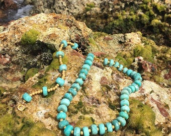 Turquoise Amazonite and Stardust Bead Necklace Bracelet Jewelry Set