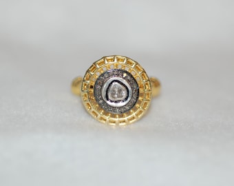 Sunburst Rose Cut Diamond Silver Ring