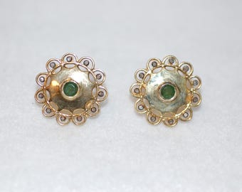Byzantine Style Emerald and Diamond Stud Earrings