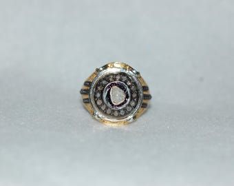 Antique Style Diamond Silver Signet Ring