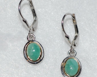 Emerald Cabochon Dangel Sterling Silver Earrings