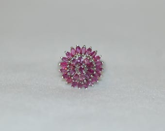 Marquise Cut Pink Ruby Cluster Statement Ring