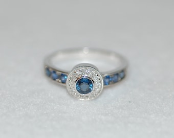 Sapphire and Diamond Halo Ring