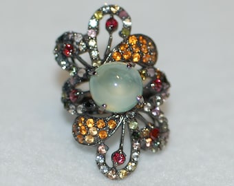 Colorful Gemstone Statement Cocktail Oxidized Silver Ring