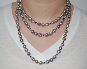 Baroque Pearl and Sapphire Torsade Necklace