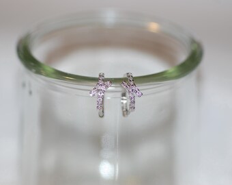 Diamond Curved X Huggie Hoop Earrings
