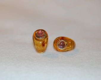 Amber and Amethyst Teardrop 18K Yellow Gold Earrings