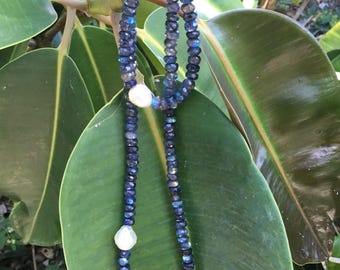 South Sea Pearl and Blue Labradorite Necklace Bracelet Set