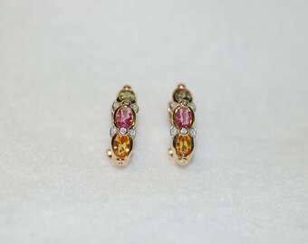 Tourmaline and Diamond J Hoop Earrings