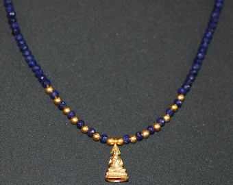 Faceted Sapphire Beads and Buddha Pendant Necklace