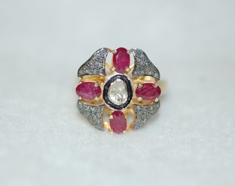 Ruby and Diamond Antique Style Maltese Cross Ring